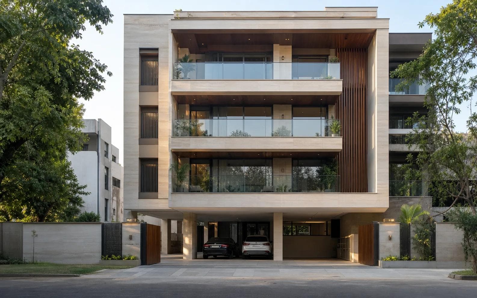Premium South Delhi builder floor with open stilt parking at ground level